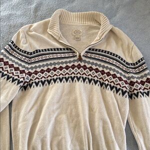 St. John's Bay Cream and Navy Geometric Zip Sweater